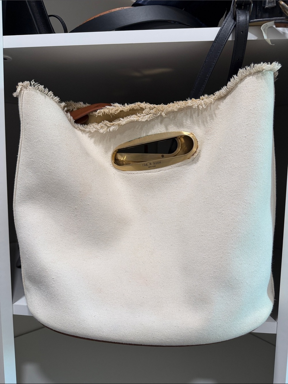 Rag and Bone Canvas Tote Bag with Gold Accent - Cream